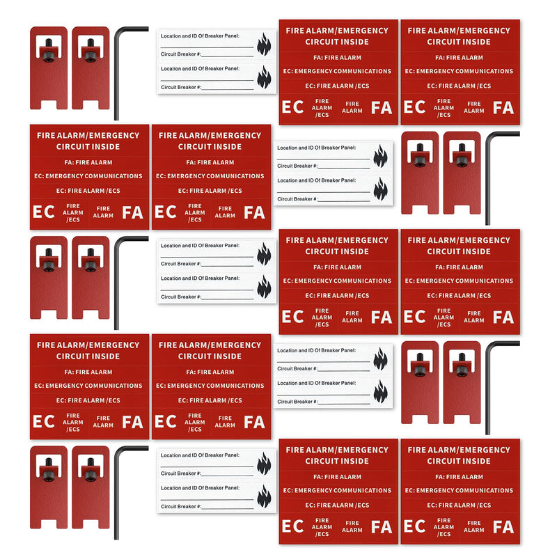 Fire Alarm Breaker Lock, ELOCK-FA Circuit Breaker Lockout Kit with Lock & Tag, 10 Sets Red, for Fire Panel Safety, Prevent Accidental Shutdown