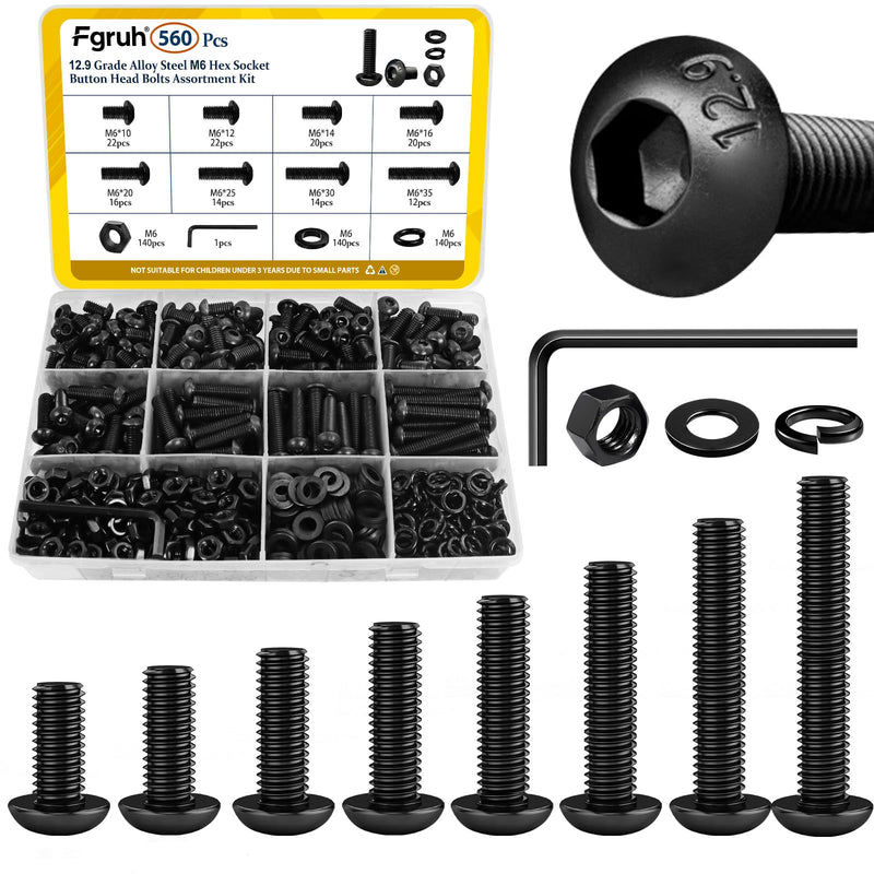 [Australia - AusPower] - 560PCS M6 Hex Socket Button Head Bolt Assortment Kit & 2200PCS M2 M3 M4 M5 Hex Socket Button Head Bolts Assortment Kit, Black Zinc Plated 
