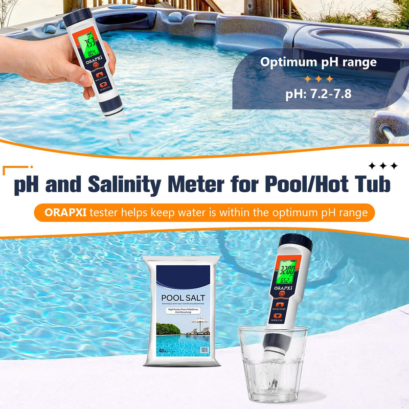 [Australia - AusPower] - Pool Salt Tester pH Meter ORAPXI Salinity Meter and pH Tester PPM EC Meter with LCD Screen 5 in 1- SALT pH TDS EC Meter for Saltwater Pool, Hot Tubs, Spas, Aquarium, Hydroponics System, Home Brew Red 