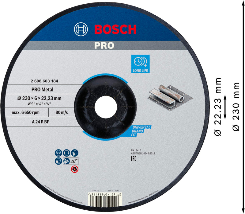 Bosch 2608603184 Standard for Metal Grinding disc with Depressed Centre Ø 230 mm 1 piece