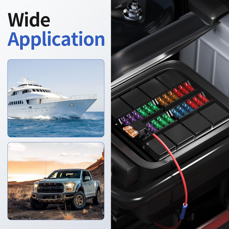 RVBOATPAT 36PCS Fuse Tap 12V 4 Types Add a Fuse Kit with 5A 10A 15A 20A Fuse Standard Low Profile Fuse Tap Adapter Mini and Micro2 for Car Truck RV Boat Mower QSACC-9PCS