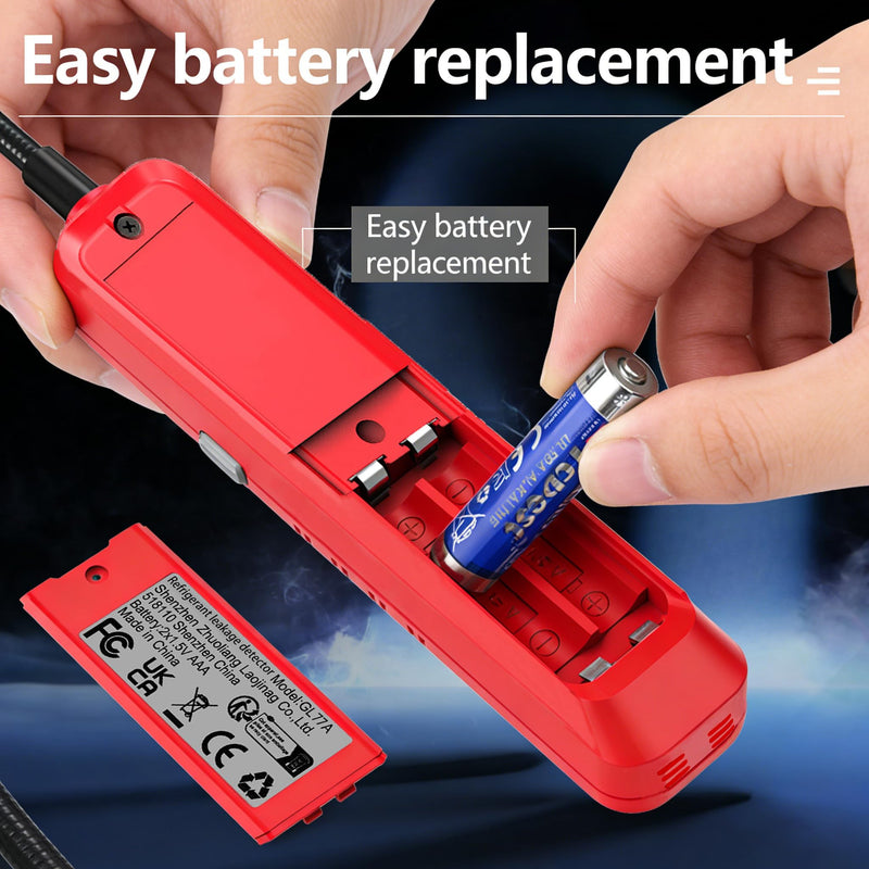 [Australia - AusPower] - Professional Halogen Gas Detector with 180° Flexible Probe, Digital Refrigerant Leak Detector for R22, R32, R134a, LCD Display, Ultraviolet Detection, 30CM Probe Length RED1 