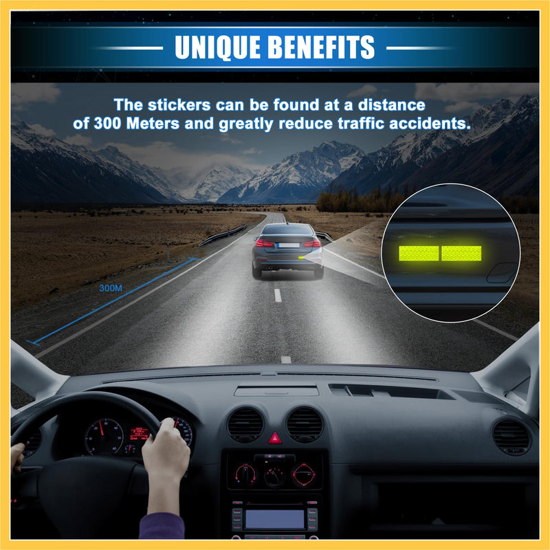 10 Pcs Reflective Stickers, 3.11"x1.18" Rectangle Shape Safety Tape Reflector Universal for Cars Trucks Trailers Waterproof PET Fluorescent Yellow Auto Replacement Parts