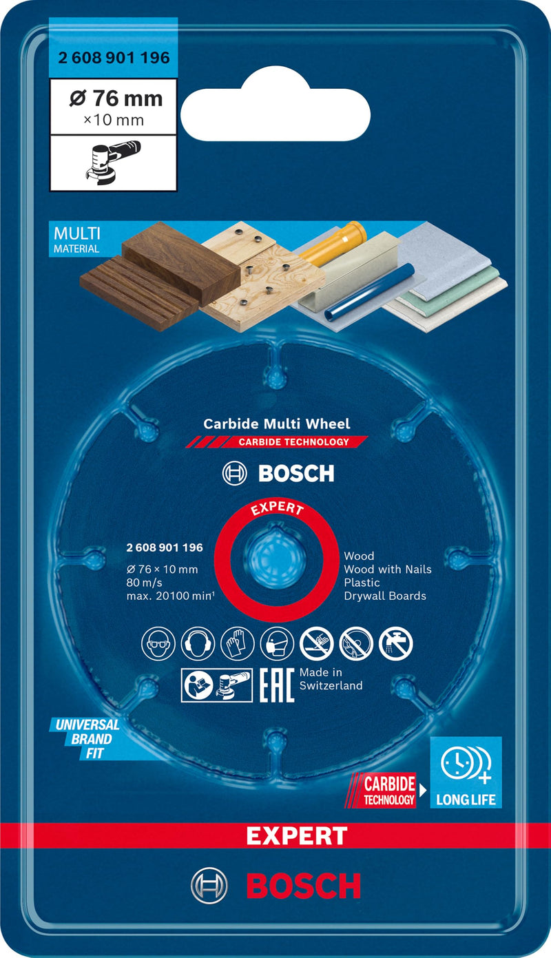 Bosch Professional Expert Carbide Multi Wheel Cutting Discs (for Hardwood, Diameter 76 mm, Accessories Mini Angle Grinder) 1 pcs 76 × 10 mm Old Version