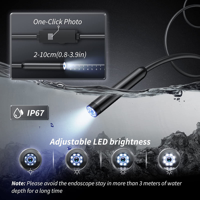 [Australia - AusPower] - Inspection Camera - Endoscope Camera with Light, 1920P HD Bore Scope Borescope with 8 Lights, Waterproof 16.4FT Semi-Rigid Cord for Pipe Inspection, Industrial Endoscope for Phones(Black) Single Line 