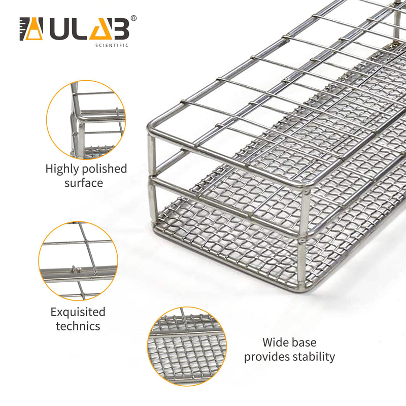 ULAB Stainless Steel Test Tube Rack, Wire Constructed, 24 Places, Suitable for Tubes of Dia.≤25mm, UTR1010 24 Holes, Stainless Steel