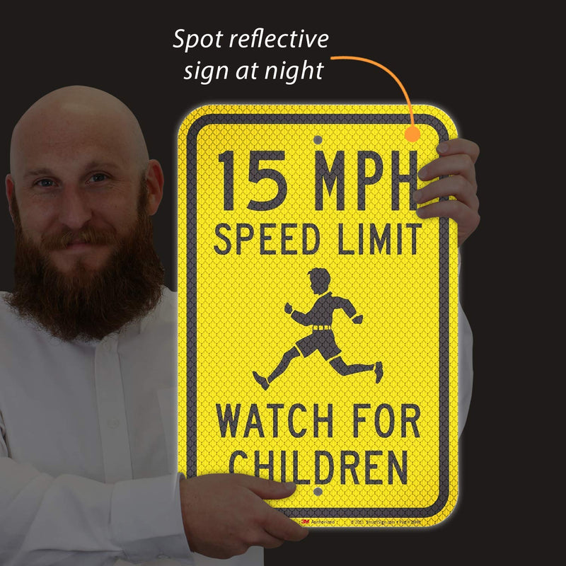 SmartSign "15 MPH Speed Limit - Watch For Children" Sign | 12" x 18" 3M Fluorescent Diamond Grade Reflective Aluminum