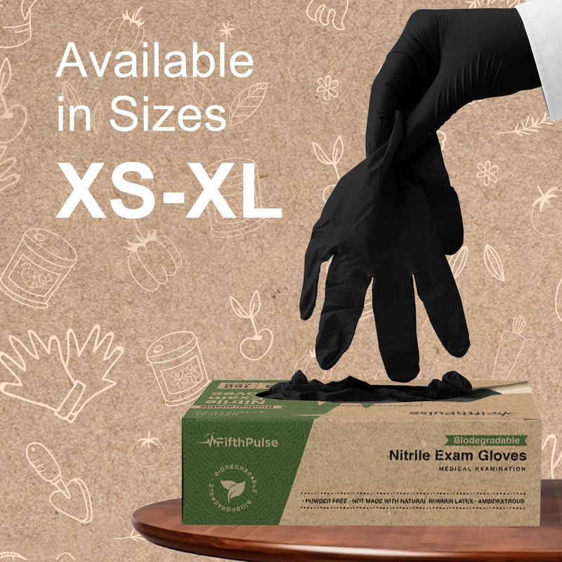 [Australia - AusPower] - FifthPulse [150 Count] Biodegradable Gloves - Black Nitrile Disposable Gloves - Medical Exam and Food Safe - Latex Free Medium 