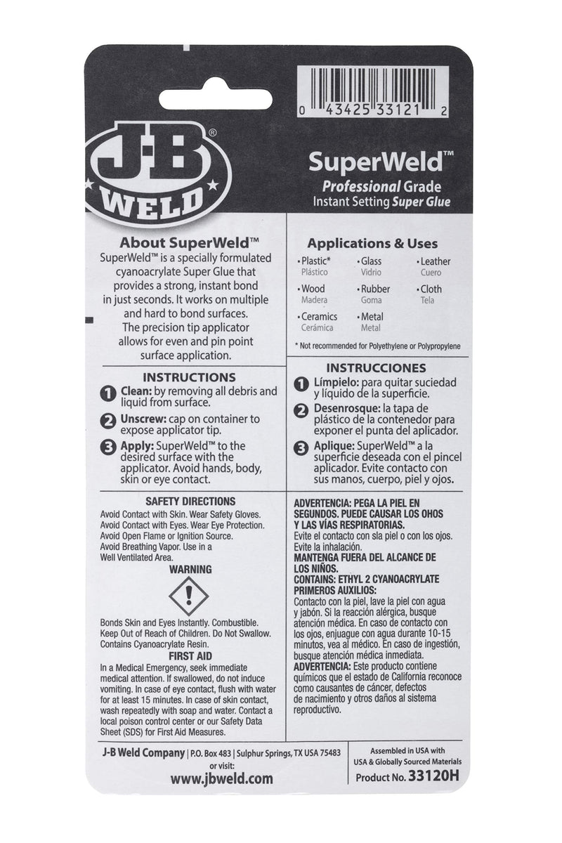 [Australia - AusPower] - J-B Weld 33120H SuperWeld Glue - Clear Super Glue - 20g 20 gram 