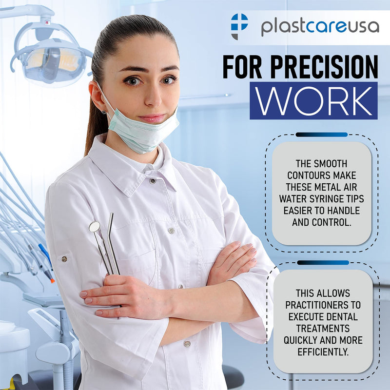 [Australia - AusPower] - PlastCare USA - Metal Air Water Spray Nozzle Syringe Tips for Dental Cleaning & Removal of Oral Debris (Pack of 10 Air Water Syringe Tips) 