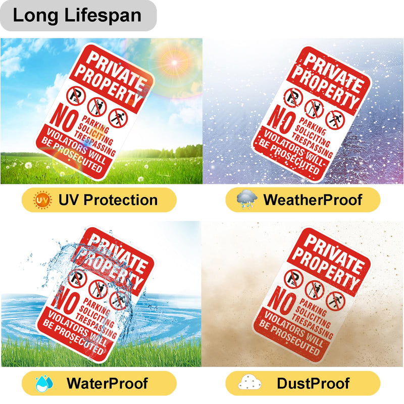 2 Pack Private Property No Trespassing Signs - 18x12 Inch No Parking No Soliciting Reflective with Violators Be Prosecuted Warning, Rust-Free Aluminum Weatherproof UV Protected for Yard, Driveway