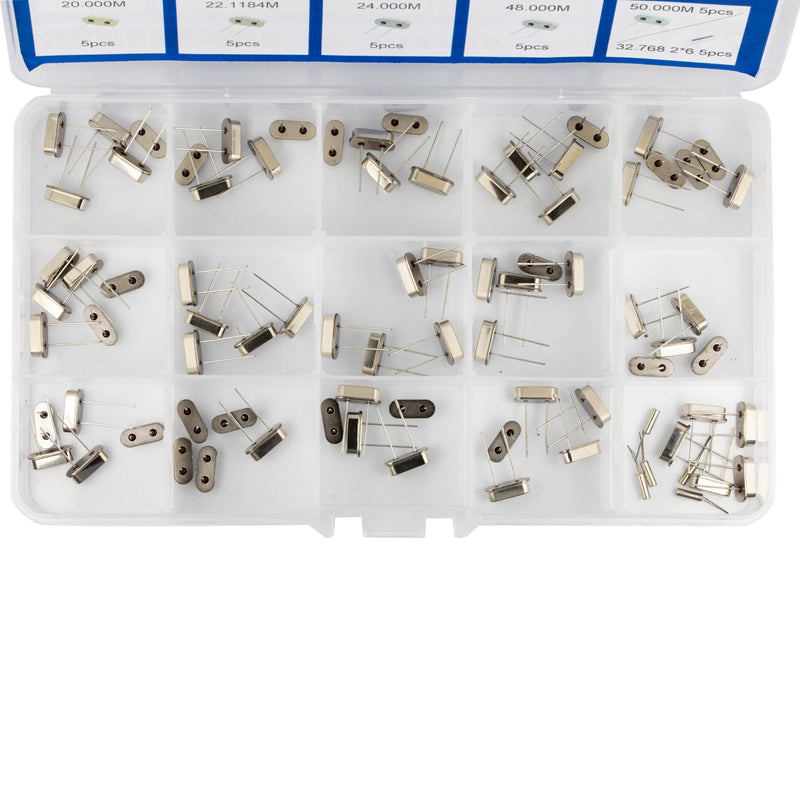 [Australia - AusPower] - 16 Values 80 Pcs Quartz Crystal Oscillator Assortment 4MHz, 4.096MHz, 6MHz, 8MHz, 10MHz, 11.0592MHz, 12MHz, 13.56MHz, 15MHz, 16MHz, 20MHz, 22.1184MHz, 24MHz, 32.768Mhz 2x6mm, 48MHz, 50Mhz 