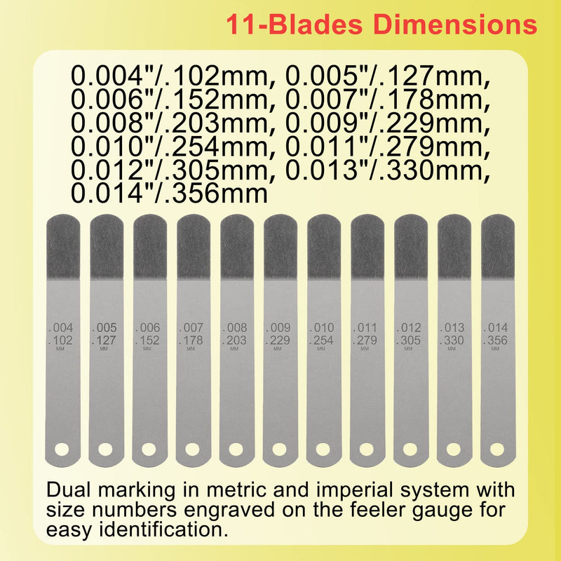 [Australia - AusPower] - A308 Offset Valve Tappet Gauge Set, 11-Blades Feeler Gauge/Feeler Blade with Two Handles (0.004" to 0.014") 