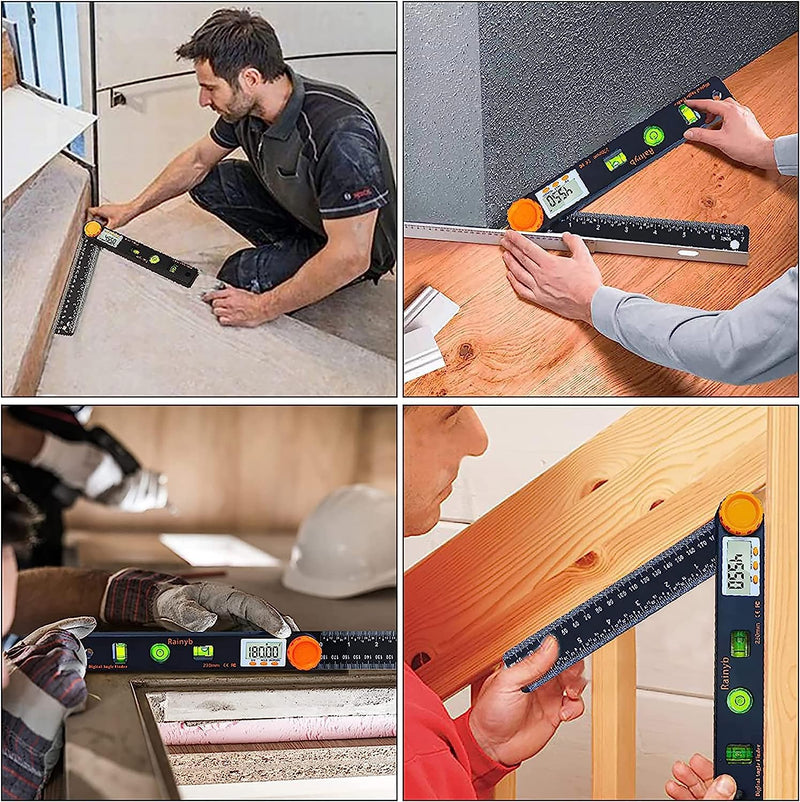 [Australia - AusPower] - Rainyb Digital Angle Finder Tool 7inch 0-360 degree LCD Digital Protractor with Horizontal Vertical Bubble Levels and Ruler Meter Accurate Tools for Carpenters,Woodworkers,Fabricators（7-Inch X 2Pcs） 7inch Angle Finder X 2 