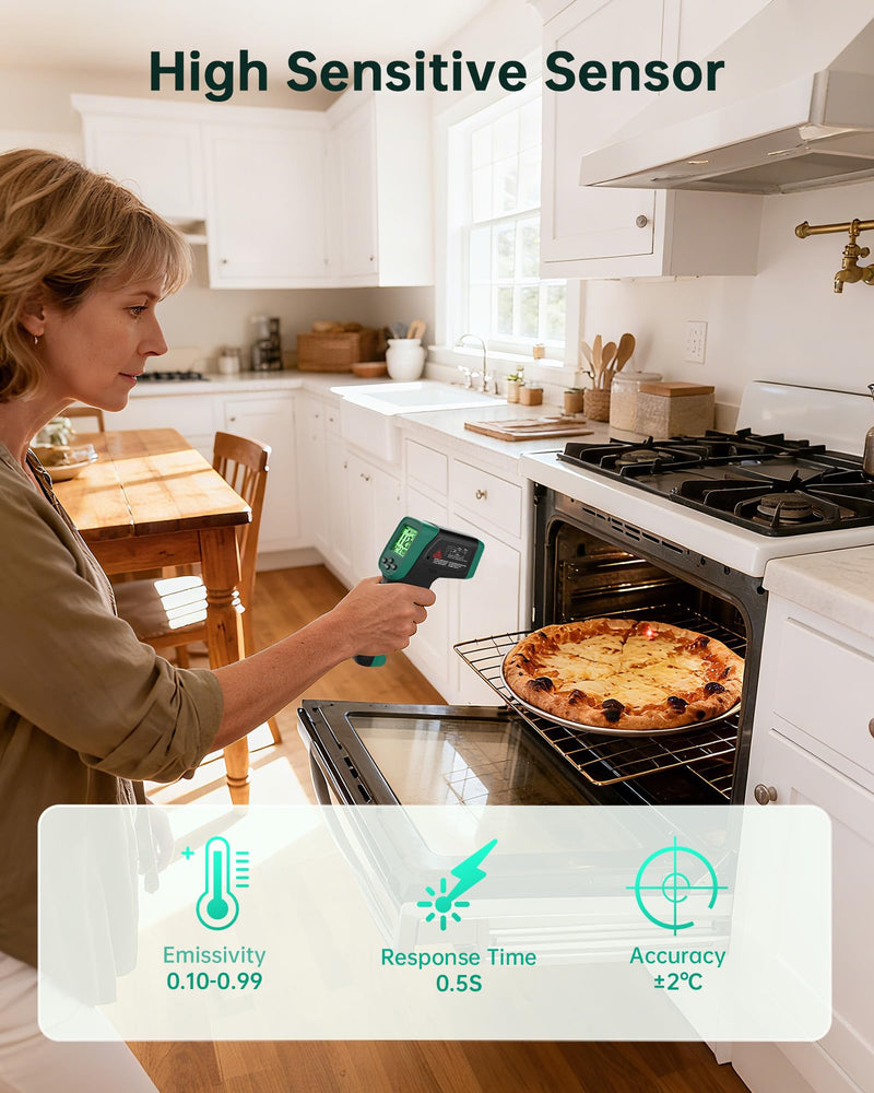 [Australia - AusPower] - ERICKHILL Infrared Thermometer Gun, Dual Mode IR Laser Thermometer with -50°C~800°C and Meat Probe (-50°C~300°C), Non-Contact Digital Thermometer for Cooking, BBQ, and Industrial Use 