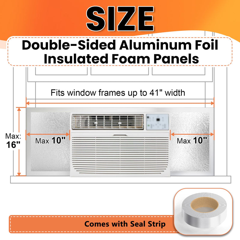 GCGOODS Window Air Conditioner Insulated Foam Panels with Double-Sided Aluminum Foil, Indoor & Outdoor Surround Insulation Side Panel with Top Seal Tape for Window AC Unit, Reflected Light & Heat