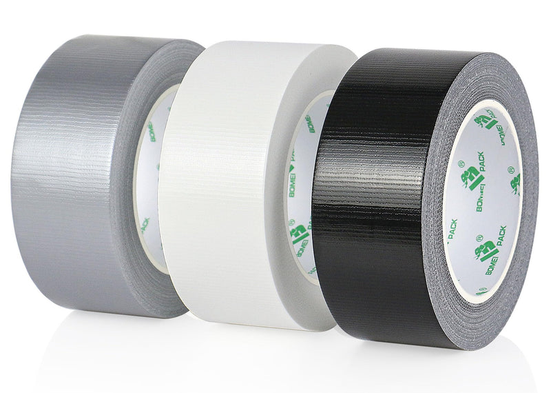 BOMEI PACK Black White Silver Duct Tape 1.88inch x 30yds, 9.0mil Heavy Duty Industrial Strong Duct Tape for Indoor Outdoor Repair Fixation Reinforcement Sealing, Total 3Rolls 90Yds