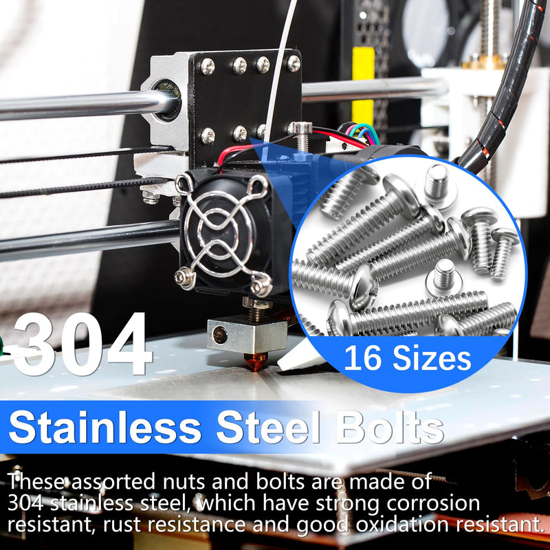 730Pcs Machine Screws Nuts and Bolts Assortment Kit, 304 Stainless Steel Bolts 16 Sizes #4-40#6-32#8-32#10-24 Phillips Pan Head Hardware Screws Assortment Kit with Nuts and Washers SAE #4-40 #6-32 #8-32 #10-24