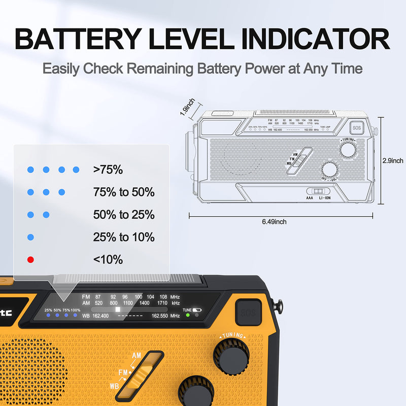 [Australia - AusPower] - Yestiwc 7400mWh Emergency Crank Radio, Hand Crank Solar Radio, Battery Radio Emergency with NOAA/AM/FM, Power Bank, Hand Crank/SOS Alert&Flashlight Reading Lamp for Emergency Camping Storm Survival Orange 