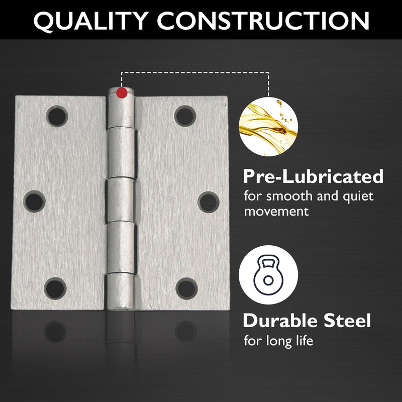 [Australia - AusPower] - Design House 181479 Square Corner Steel Door Hinge Door Hardware Door Hinges Interior Doors, 3.5" x 3.5", Satin Nickel, 3Pack 3.5 x 3.5 3-Pack 