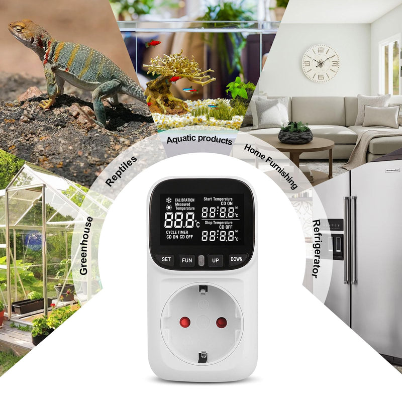 [Australia - AusPower] - Digital Temperature Controller Socket 230 V with Sensor Temperature Controller Digital Thermostat Socket Temperature Monitor with Heating and Cooling Mode for Greenhouse, Fridge, Terrarium 