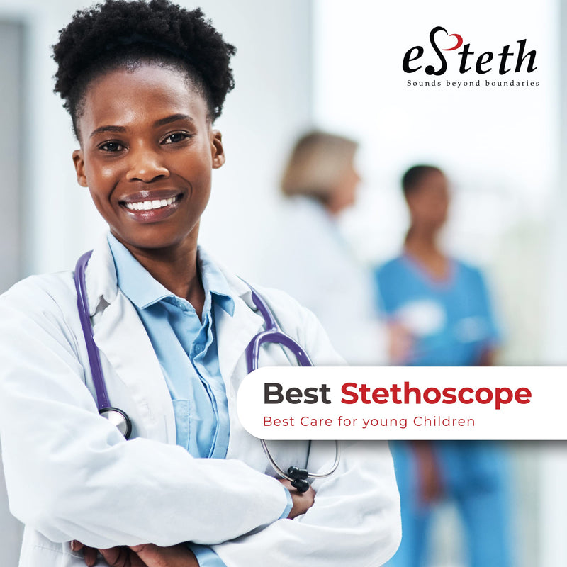 [Australia - AusPower] - eSteth eSteth Pediatric Stethoscope - Ultra Sensitive Dual-Head Chest Piece For Infants and Pediatric patients- Flexible Tubing - Non-Chill Ring & Extra Ear tips - Purple 