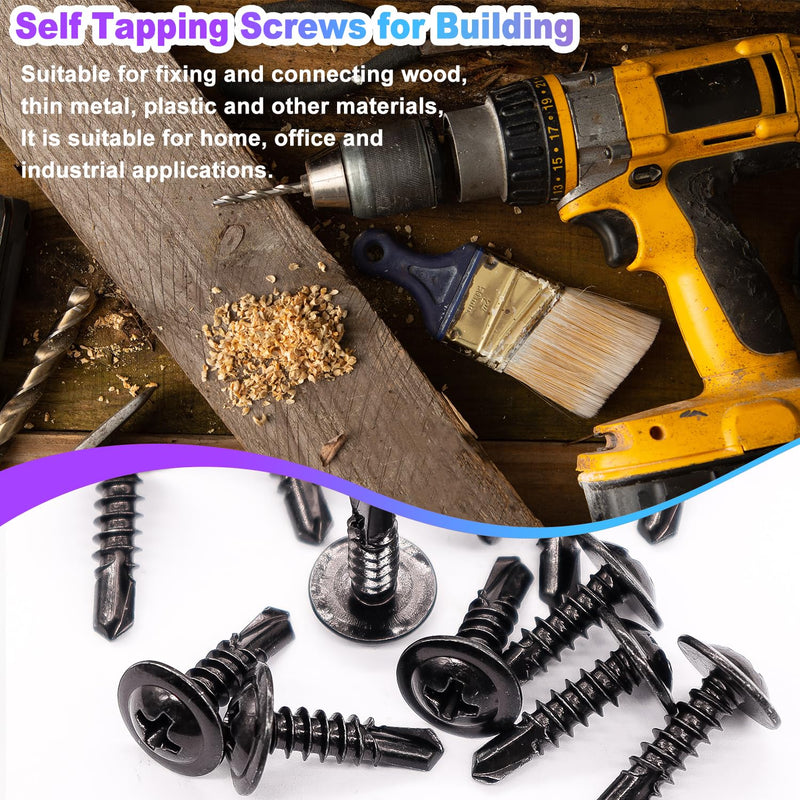 [Australia - AusPower] - mxuteuk 100PCS #8×1/2"&5/8" Blcak Self Tapping Screws Truss Head 410 Stainless Steel Self Tapping Screws for Metal #8×1/2"&5/8" Black 