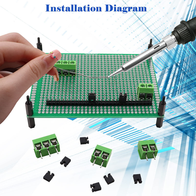 [Australia - AusPower] - Tnisesm PCB Board Prototype Kits, Circuit Solder Double Side Board with 40 Pin 2.54 mm Male to Female Headers Connector, 2P&3P Screw Terminal Block, Solder Flux, Solder Wire for Electronic Projects 