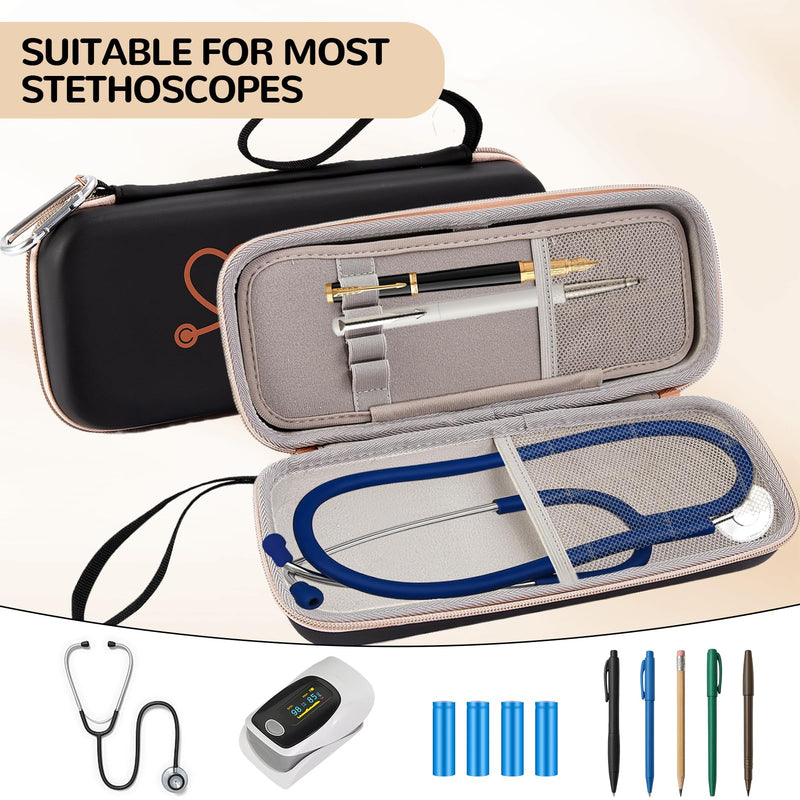 [Australia - AusPower] - Hard Stethoscope Case, Stethescope Case, Stethoscope Bag with 1 Pcs Label, Nursing Kit, Stethascope Case, Nurse Accessories for Work with Extra Mesh Pockets for Small Accessories, Black 