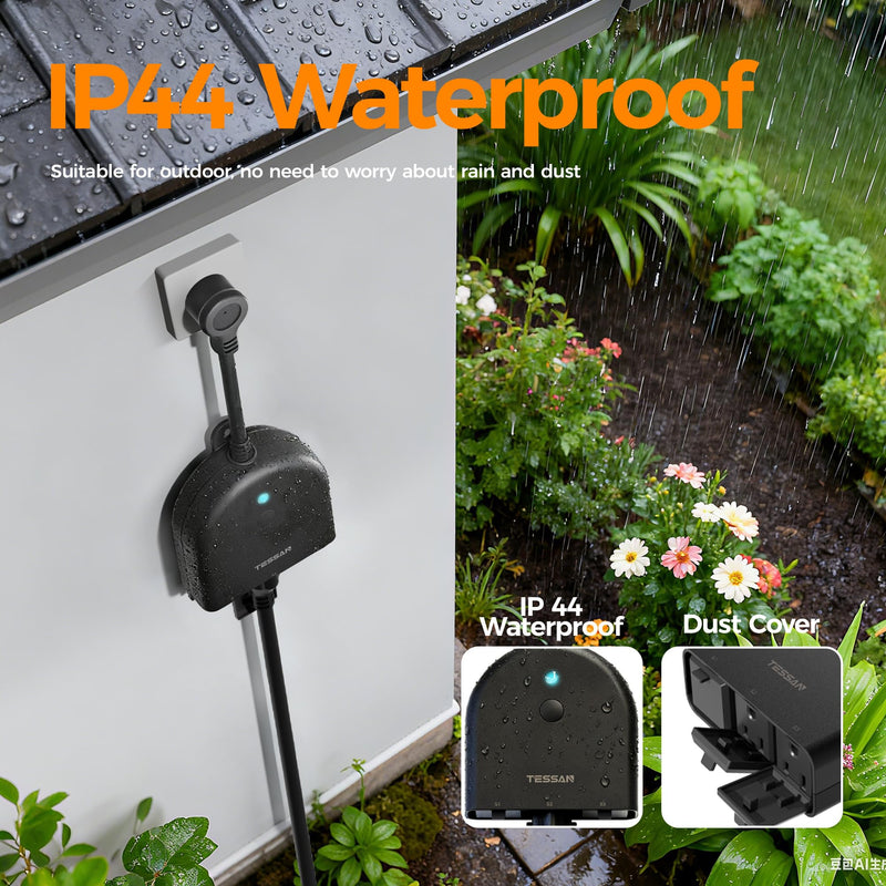 TESSAN Outdoor Smart Plug Waterproof, 2.4GHz WiFi Only, 15A/1875W Heavy Duty, 3 Individual Sockets Compatible with Alexa Google Home, Remote Control Timer Frosted Black