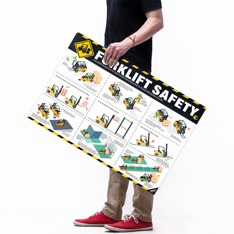 Forklift Safety Poster – OSHA Compliance Guide for Workplace & Warehouse, Forklift Operation Rules, Forklifts Safe Rules Poster 18"x24", Industrial Poster Waterproof, Tear-Resistant