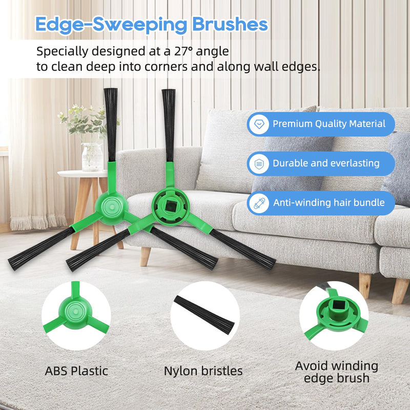 Replacement Parts for iRobot Roomba Combo & Vac Essential Series (RVG-Y1) Y0140 Y0110 Q0120 Q0110 Q0520 104 105 106 108 1010 1020, 2 Main Brushes, 8 Side Brushes, 8 Filters, 1 Tool (19 Pack) 19-pack
