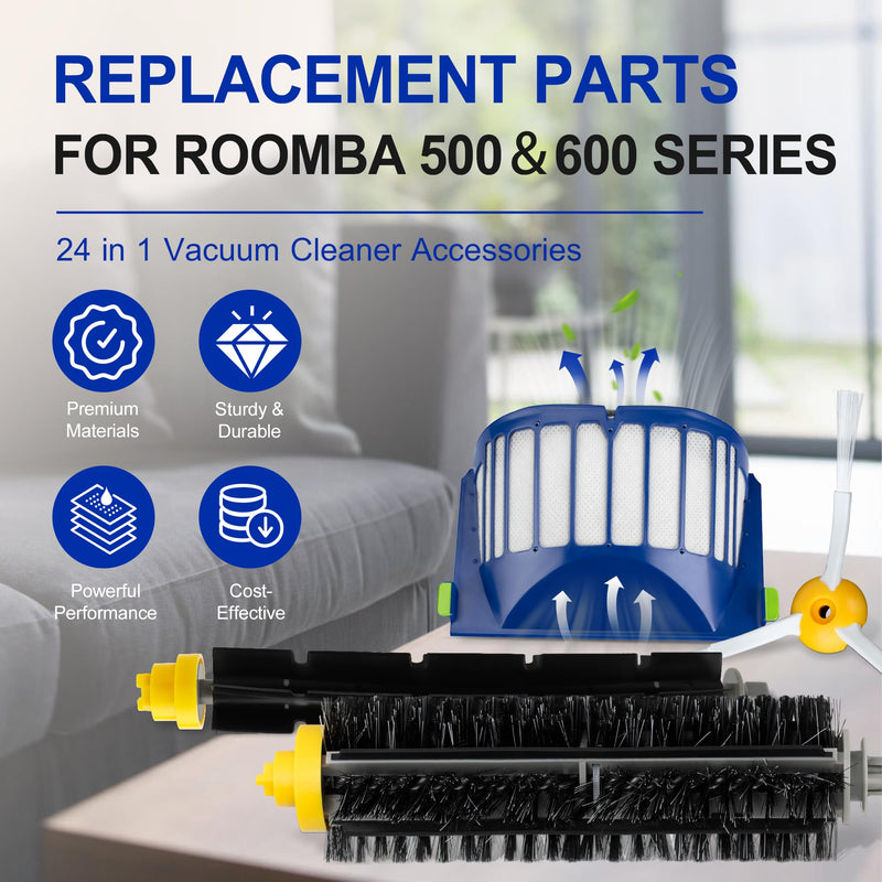 Funmit Parts Replacement for Roomba 500 600 Series 595 585 564 690 692 694 Vacuum Cleaner Accessories- Includes 6 Filter, 6 Side Brush and 3 Bristle Brush