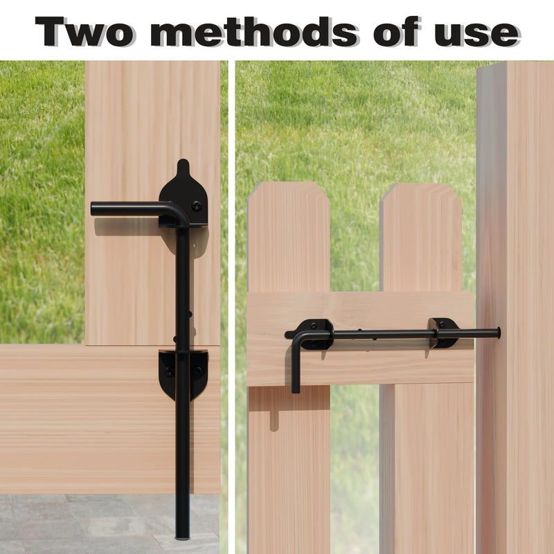 12 Inch Cane Bolt Gate Drop Rod, Heavy Duty Gate Latch, Cane Bolts for Wood Vinyl Metal Fences Gates-(Black Finish,2 Pack) 12 Inch 2 Pcs
