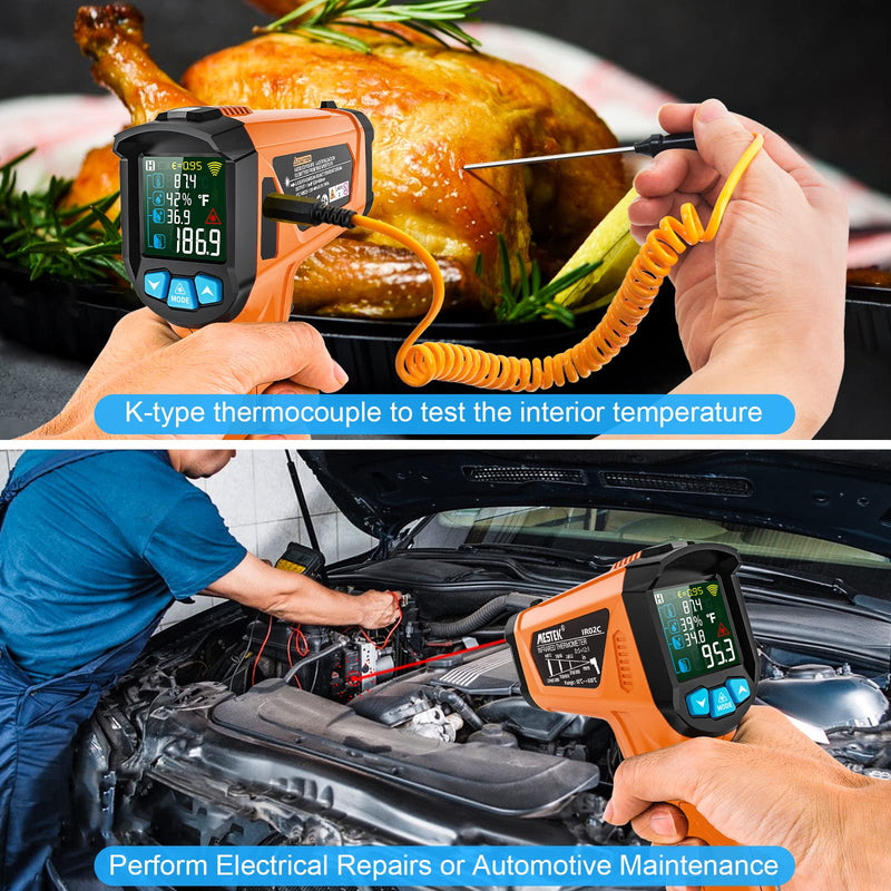 [Australia - AusPower] - MESTEK Infrared Thermometer Gun, Non Contact Digital Laser Thermometer Temperature Gun with Color LCD for Cooking, Home Repairs, Humidity Measurement, Adjustable Emissivity -58°F to 1472°F(-50~800°C) Orange -58°F to 1472°F 