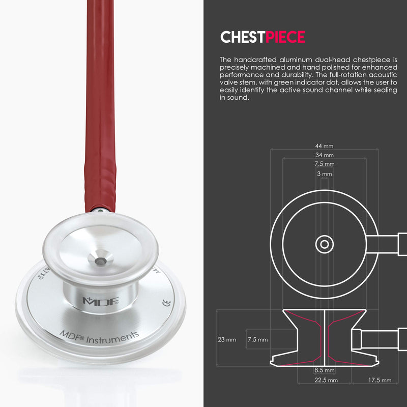 [Australia - AusPower] - MDF Instruments Acoustica Lightweight Stethoscope for Doctors, Nurses, Students, Silver/Burgundy tube + MDF LUMiNiX Illuminator Medical Professional Diagnostic Penlight 