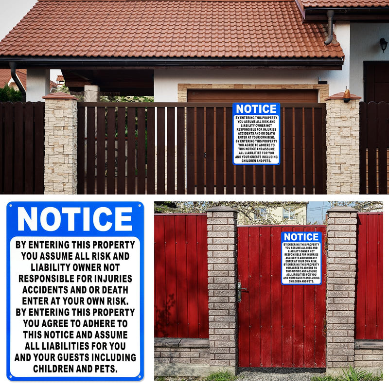 1 Pcs Not Responsible for Accidents or Injuries Sign Aluminum Enter at Your Own Risk Warning Sign 9 x 12 Inches Notice by Entering This Property for Lost or Stolen Items 1