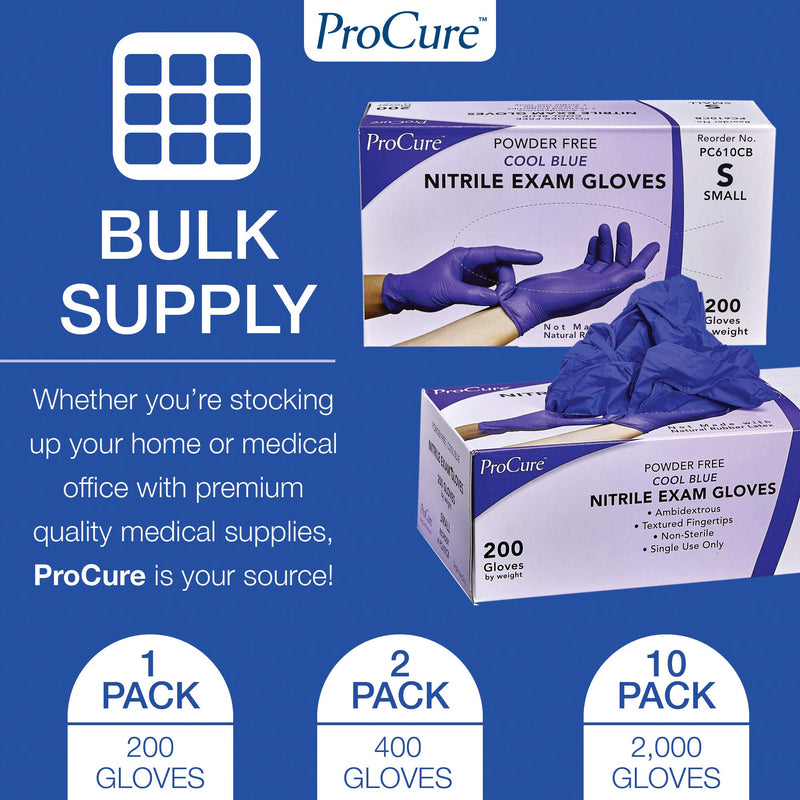 [Australia - AusPower] - ProCure [200 Count] Disposable Nitrile Gloves - Latex Free, Powder Free Medical Exam Gloves Blue (Medium) 