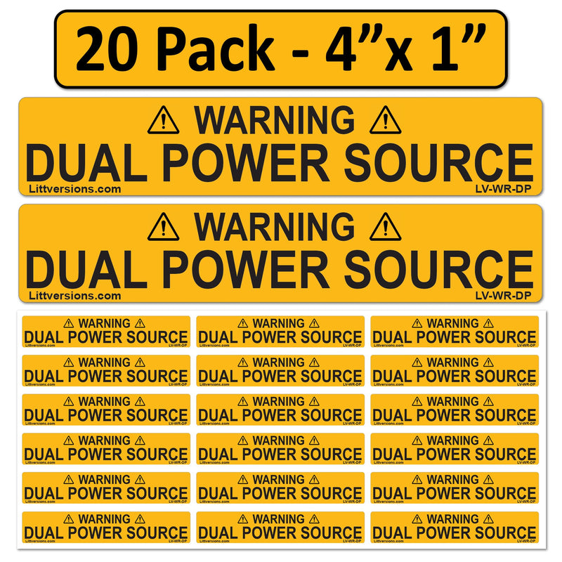20 Pack 4"x1" Warning Dual Power Source Laminated Label Sign Sticker Vinyl Heavy Duty Pressure Sensitive Waterproof 20 Pack