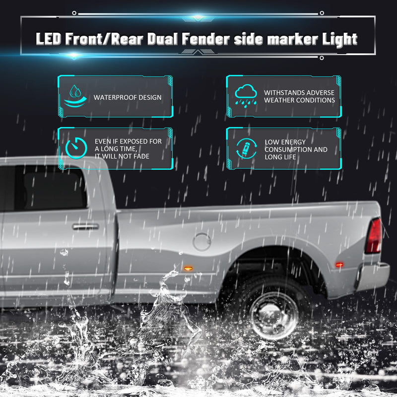 Bestview LED Dually Side Marker Lights for 2010-2018 Dodge Ram 2500 3500, Amber＆Red Smoke Lens Front&Rear Bumper Fender Turn Signal Lamp Assembly Kit accessories,Clear Lens(Pack of 4) Clear Lens