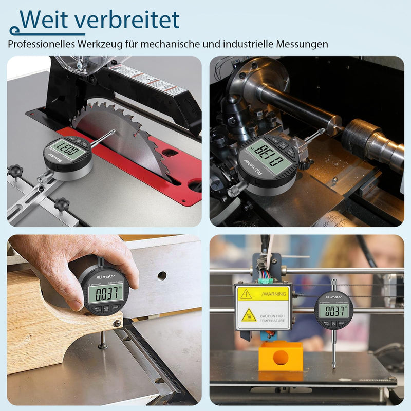 Digital Dial Indicator 0.01 mm / 0.0005 inch, Precise Dial Gauge Digital with LCD Display, Measuring Range 0-25.4 mm (1 inch), Switchable Between mm/Inch, Ideal for Mechanical Engineering, 3D Printer Dial Indicator, Black 25,4mm / 0,01mm