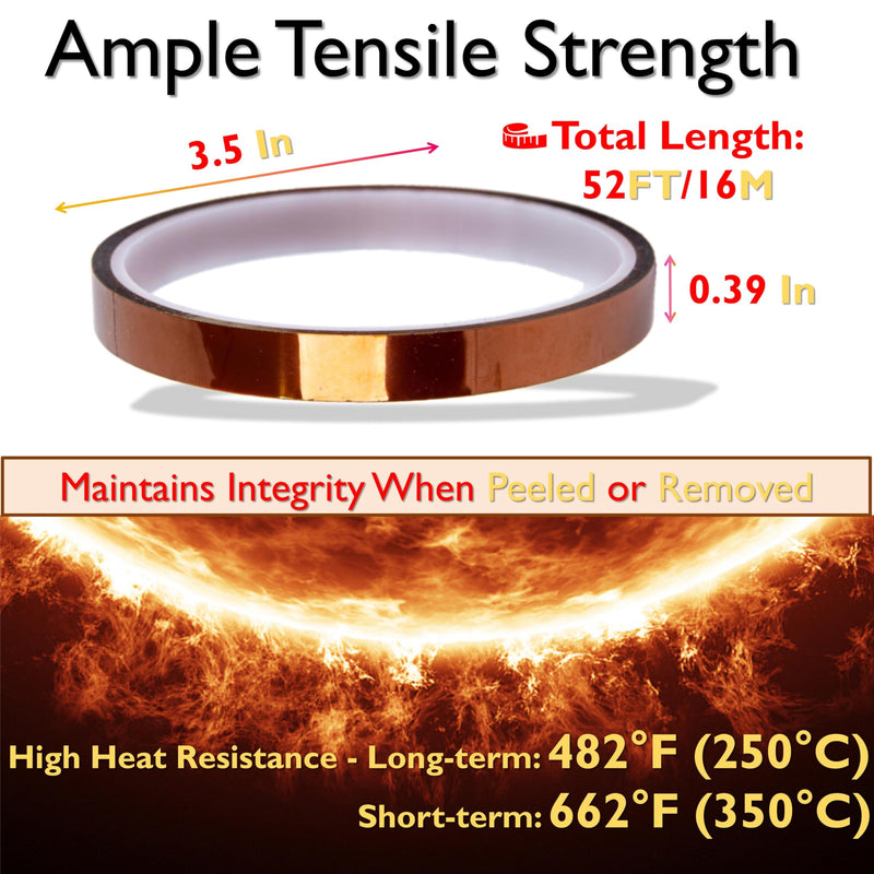 Heat Tape for Sublimation Transfer | No Residue 2 Rolls 10mm x16m | Up to 662°F Heat Press Resistant | Polyimide Silicone Adhesive for Mugs, Tumblers, T-Shirts