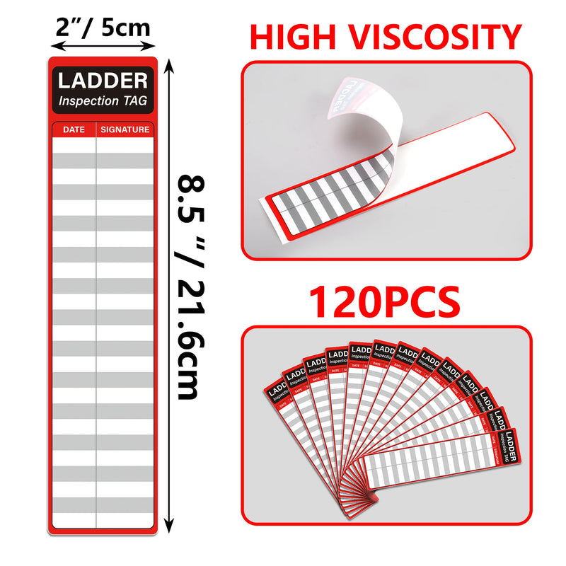 [Australia - AusPower] - 120Pcs Ladder inspection stickers Red safety stickers for ladders Self adhesive ladder inspection tags Maintenance labels for Industrial Commercial Public or Private environments (8.5 x 2 Inch) 