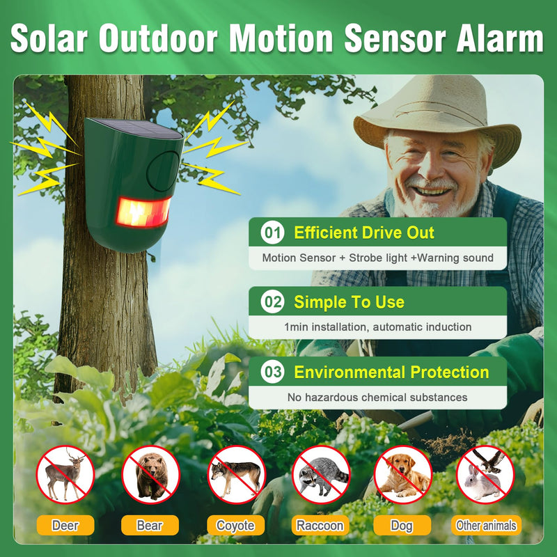 [Australia - AusPower] - ChunHee Solar Motion Sensor Alarm Outdoor 4 Working Mode Motion Activated Alarm 129dB Loud Sound Noise Maker IP65 Waterproof Motion Detector with Strobe Light for Yard Farm Garden 2PC 