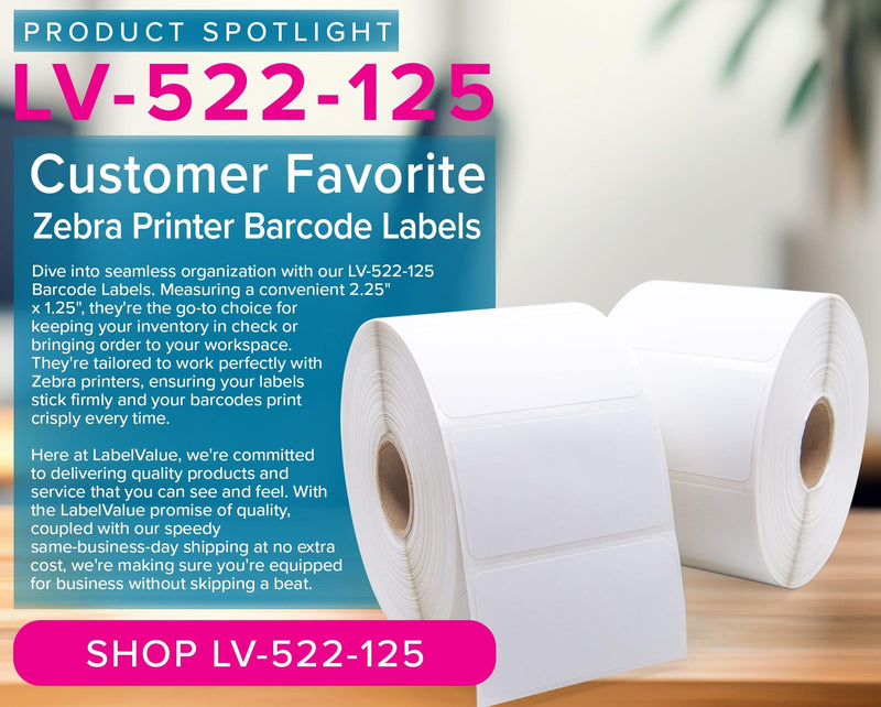 Zebra Barcode Labels 2.25" x 1.25" (LV-522-125)