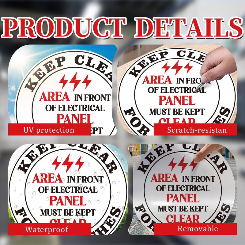 10 Pcs Area in Front of Electrical Panel Must Be Kept Clear for 36 Inches Sticker 17 x 17 Inch Electrical Panel Labels Self Adhesive Waterproof Vinyl Warning Safety Sign for Factory Warehouse