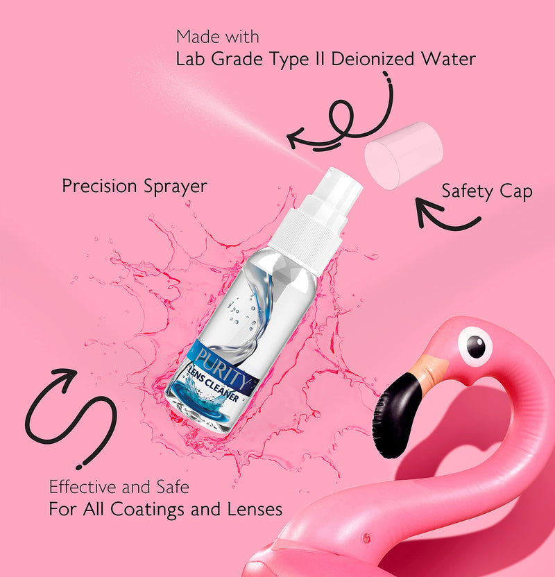 [Australia - AusPower] - Purity Eyeglass Lens Cleaner Kit - 2 x 8oz and 1 x 2oz Lens Cleaner Spray Bottle + 2 Microfiber Cleaning Cloths - Safe for All Lenses (AR Coated Included), Eyeglasses and Screens - Clear 8oz x 2oz Lens Spray + 2 Microfiber Cloth 