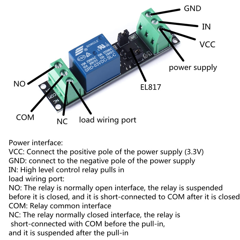 [Australia - AusPower] - DC 1 Channel Optocoupler 3V/3.3V Relay High Level Driver Module Isolated Drive Control Board 3V/3.3V Relay Module for Arduino (Pack of 5) 