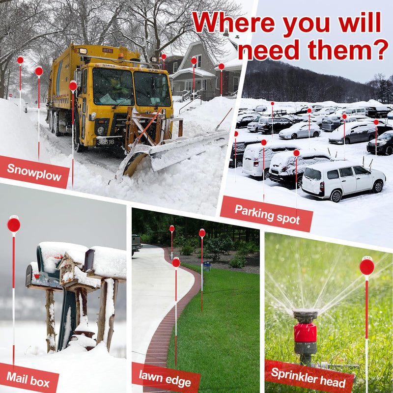 Reflective Driveway Markers - 50”High Visiblility Driveway Reflectors Double Sided with Red & White Extra Sturdy Stainless Steel Pole - Rustproof for Road,Property Line,Yard,Snow Plowing - 4 Pack 4pc