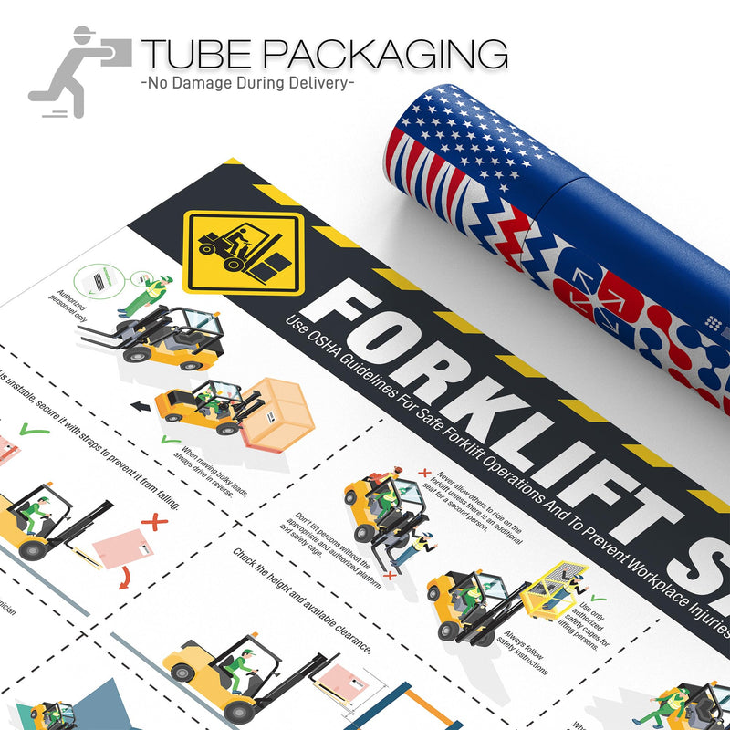 Forklift Safety Poster – OSHA Compliance Guide for Workplace & Warehouse, Forklift Operation Rules, Forklifts Safe Rules Poster 18"x24", Industrial Poster Waterproof, Tear-Resistant